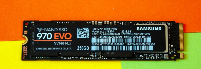 Die Samsung 970 EVO mit 250 GByte Kapazität. 