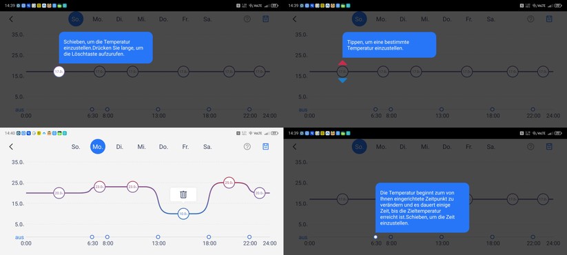 Meross MTS215B: Das Anlegen von Heizplänen ist dank einer intuitiven Oberfläche leicht und schnell erledigt.