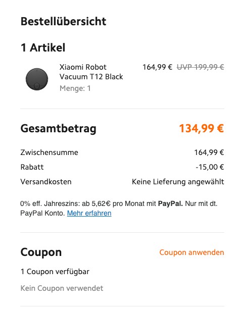 Erst auf der letzten Seite beim Checkout kann man den Coupon-Code eingeben.