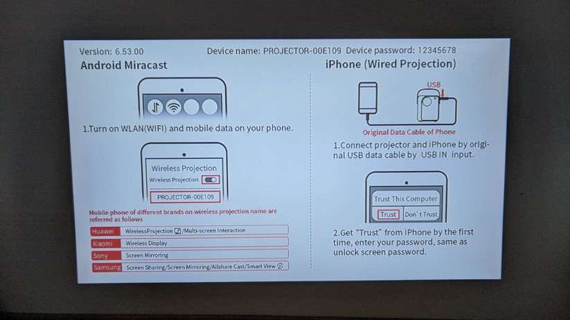 Das Miracast-Menü.
