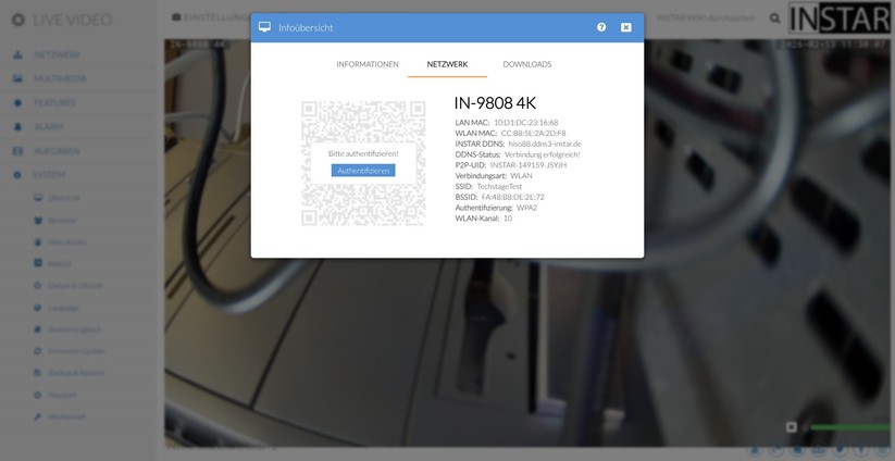 Die Konfiguration der IN-9808 4K erfolgt wahlweise über die App Instar Vision oder die Weboberfläche. Während sich grundlegende Funktionen bequem per App einrichten lassen, stehen erweiterte Optionen wie Onvif und MQTT nur über das Webinterface zur Verfügung.