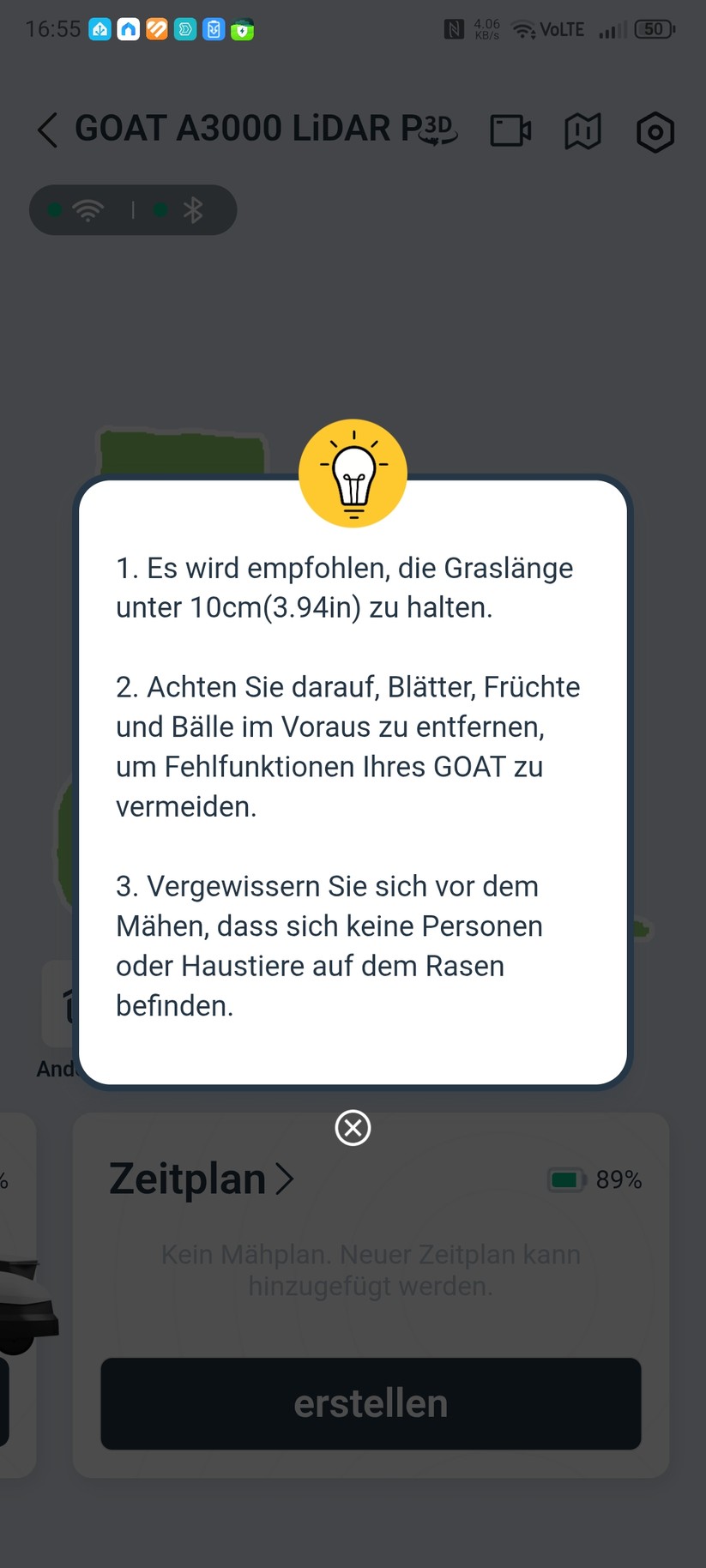 Der Ecovacs Goat A3000 LiDAR bietet eine automatische Kartierung, die allerdings nur funktioniert, wenn die Rasenfläche klar abgegrenzt ist. In unserem Test-Garten mit offenen Übergängen kartieren wir manuell. Die Methode liefert in jedem Fall die präziseren Ergebnisse.