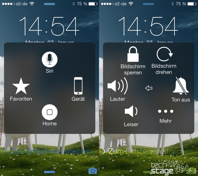 Apple-eigene Lösung: Assistive Touch ersetzt die Hardware-Knöpfe.