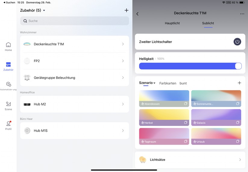 Aqara Deckenleuchte T1M: Einstellungen der Aqara-App