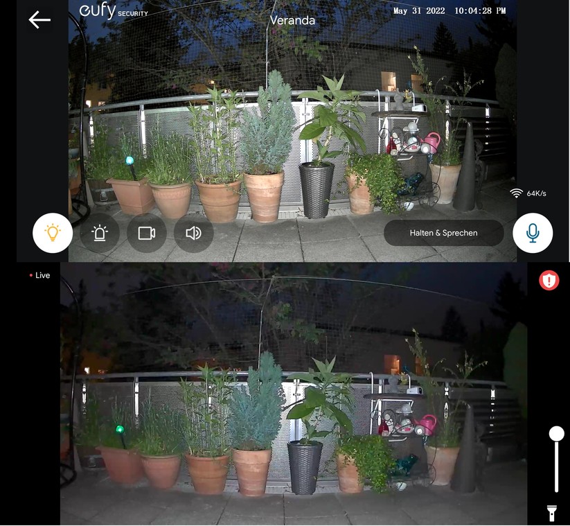 Mit der Eufy Solocam 2 sind Nachtaufnahmen etwas heller als mit der Arlo Go 2.