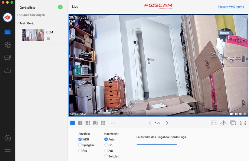 Foscam C5M 3K: Für die Steuerung der Überwachungskamera gibt es auch eine Desktop-Anwendung. 