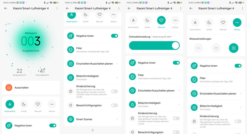 Xiaomi Smart Air Purifier 4: Mit der Xiaomi-Home-App können Anwender den Smart Air Purifier 4 umfassend konfigurieren, inklusive Möglichkeiten zur Automatisierung.