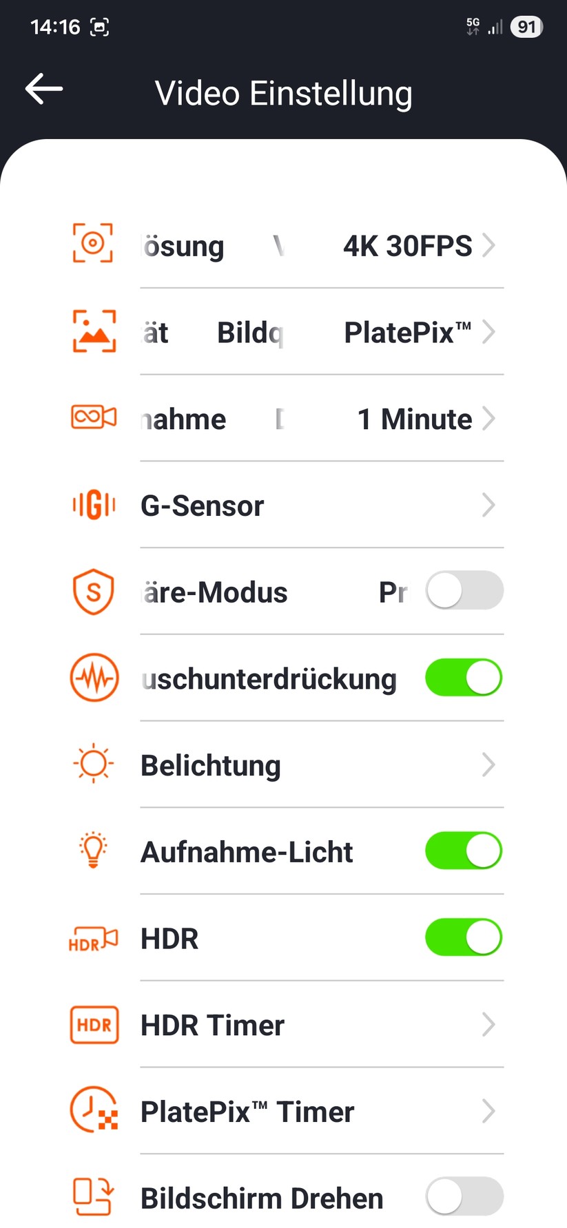 Vantrue E1 Pro – Screenshots der App