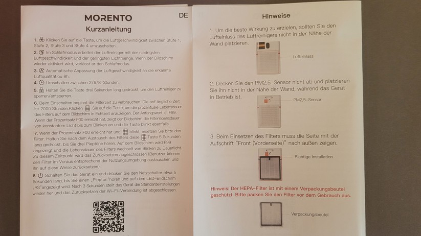 Luftreiniger Morento HY4866 mit App-Steuerung und einer Clean Air Delivery Rate (CADR) von 300 m³/h