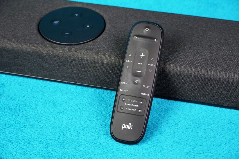 Polk React: Die Fernbedienung ist übersichtlich gestaltet, die Tasten sind klar beschriftet.