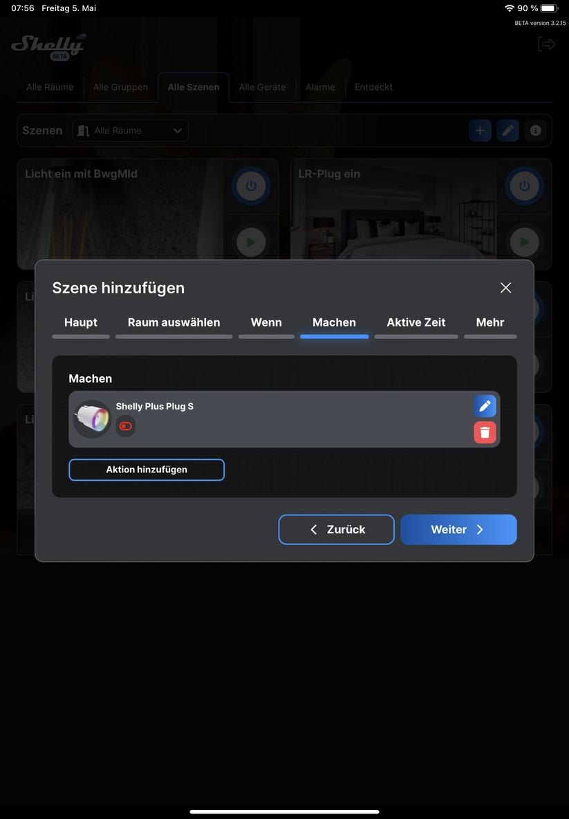 Über Szenen können Anwender den Zwischenstecker Plus Plug S ausschalten, wenn der Energieverbrauch etwa unter 2 Watt fällt. So lässt sich der Standby-Verbauch minimieren. 