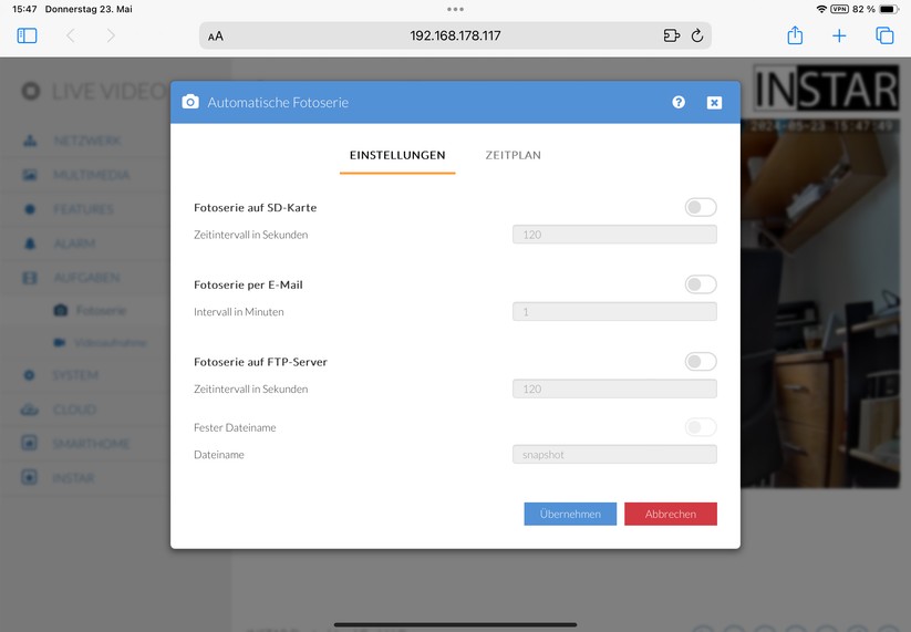Instar IN-8401: Zugriff über Browser mit moderner und übersichtlicher Web-UI