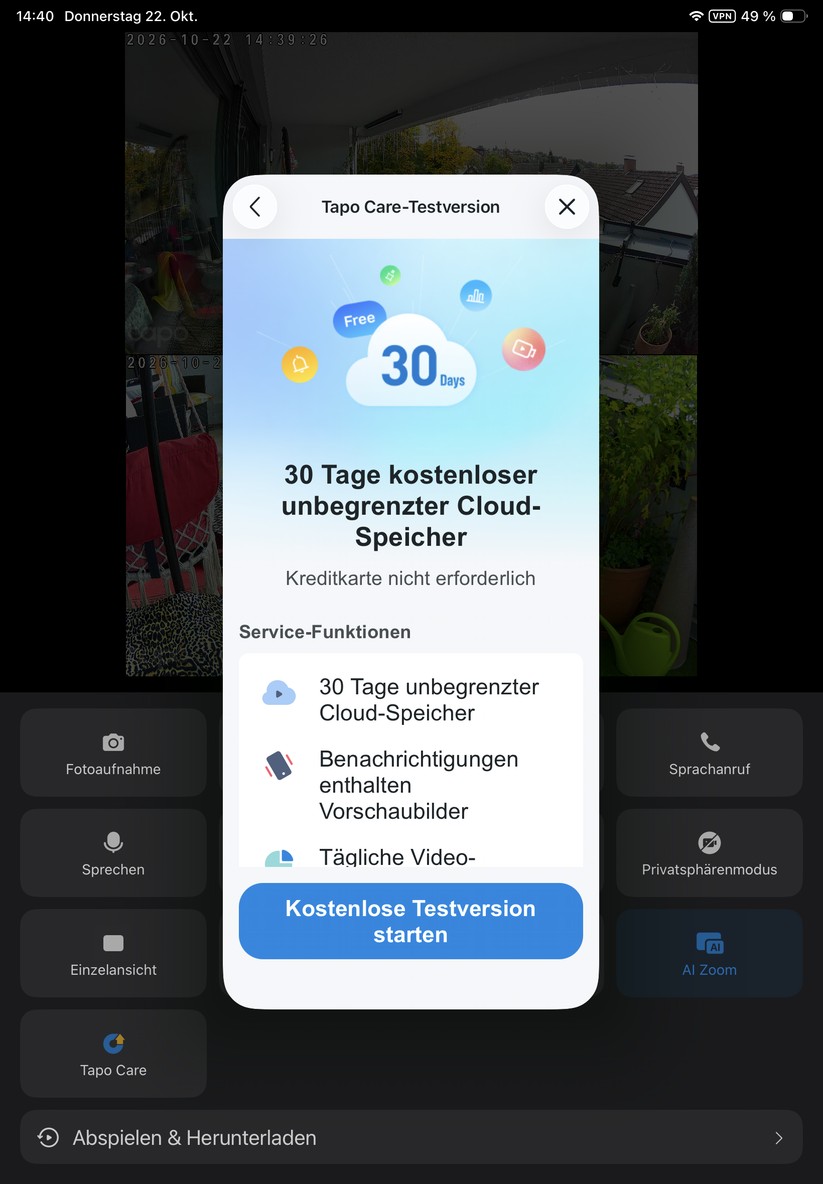 Einige Funktionen wie Snaphshot-Benachrichtigungen sind nur mit einem kostenpflichtigen Abo möglich.