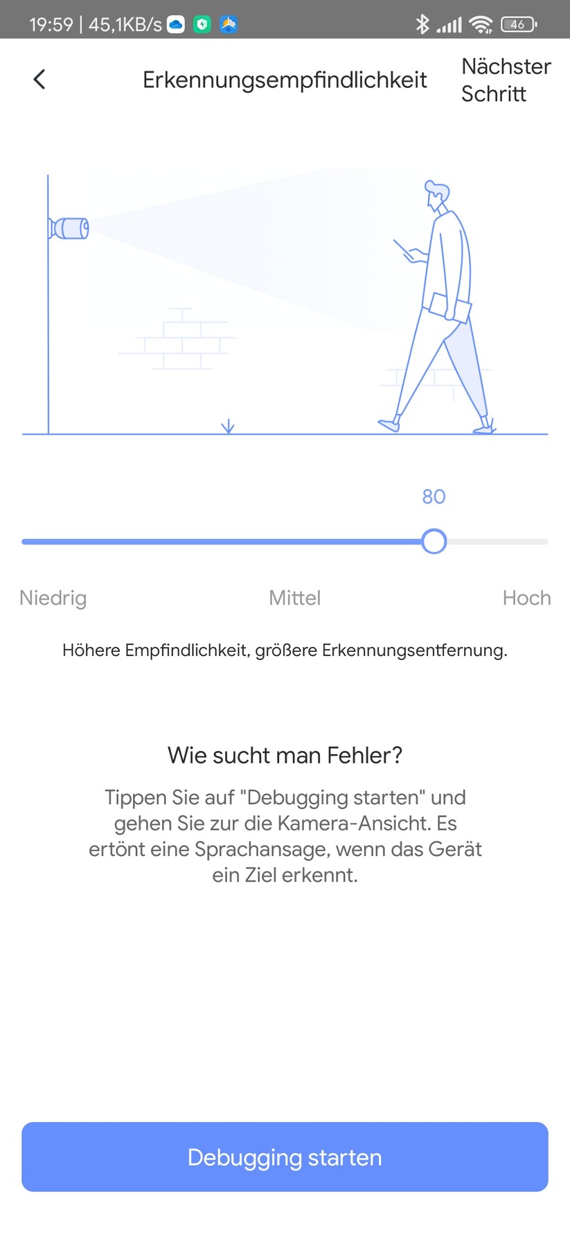 Ezviz BC2: Die Erkennungsempfindlichkeit lässt scih einstellen. Dabei wird die Funktion gut erklärt.