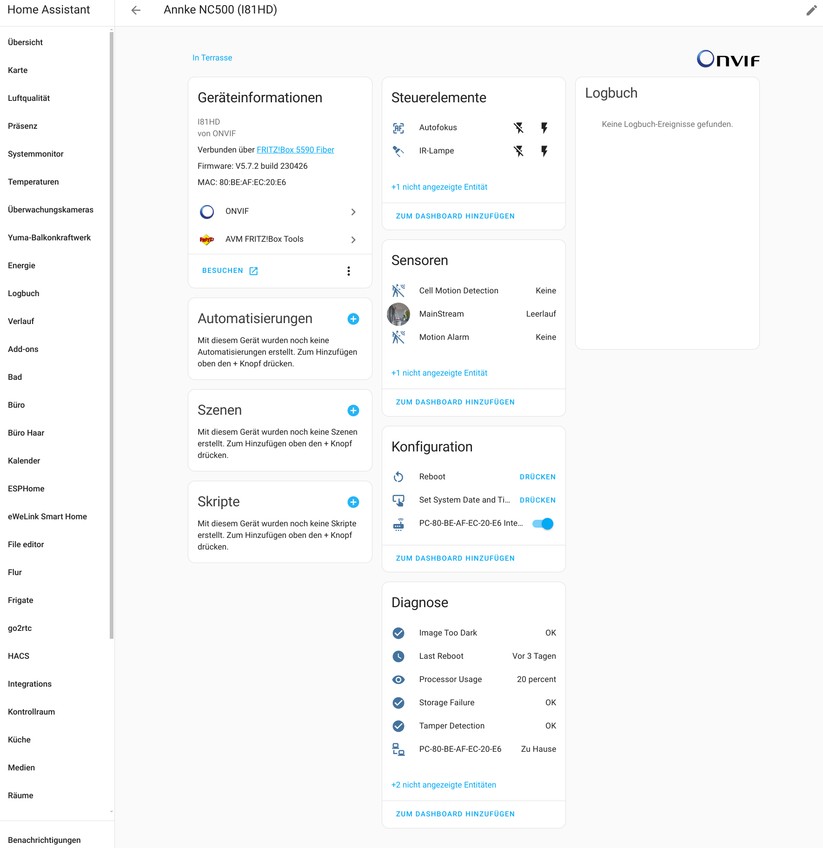 Annke NC500: Dank Onvif-Support ist die Integration in Smart-Home-Systeme wie Home Assistant kein Problem.