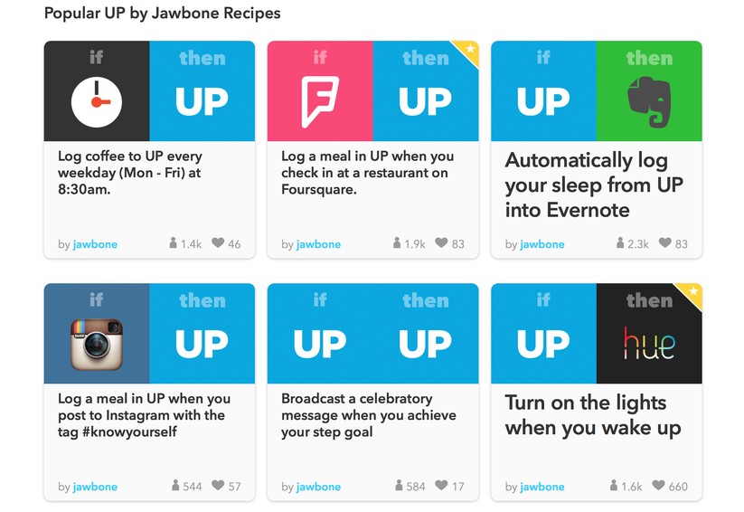 Auf der Webseite des Dienstes „If This Then That“ (IFTTT) gibt es zahlreiche sogenannter Rezepte für den Jawbone UP3.