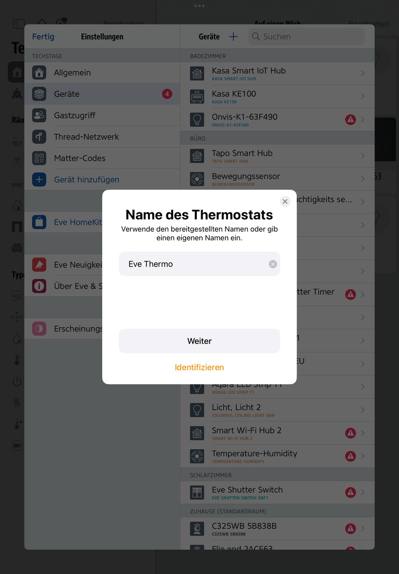 Einrichtung von Eve Thermo und Eve Thermo Control