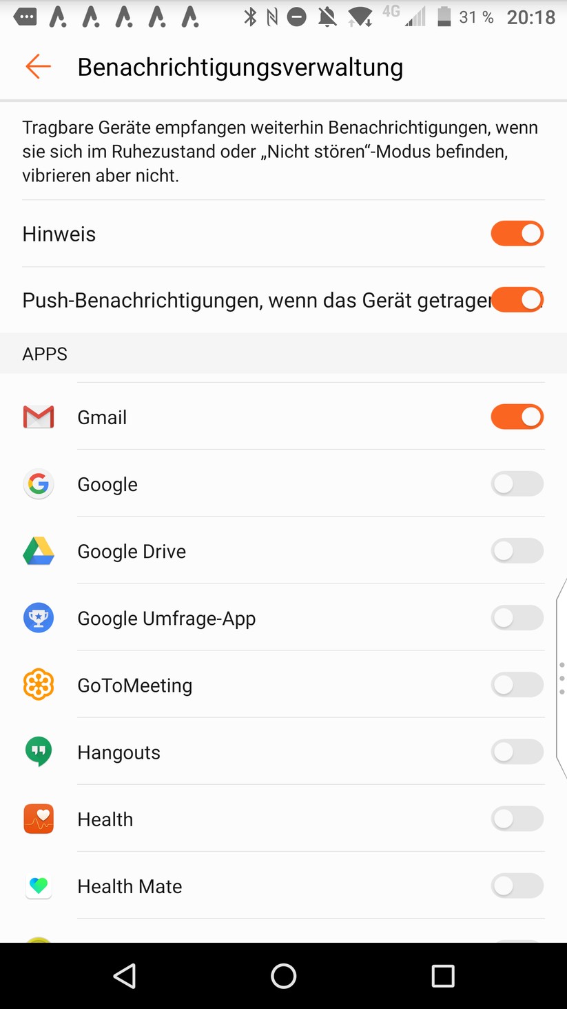 In Android kann in der App die Benachrichtigung für jedes Programm definiert werden. In iOS übernimmt Huawei die systemweiten Einstellungen für Push-Dienste