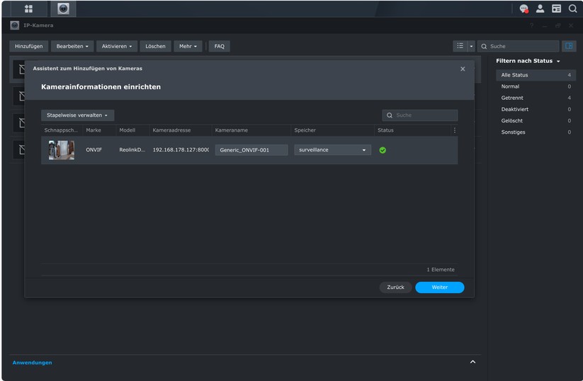 Reolink Duo 3 WiFi: Integration in Synology Surveillance Station