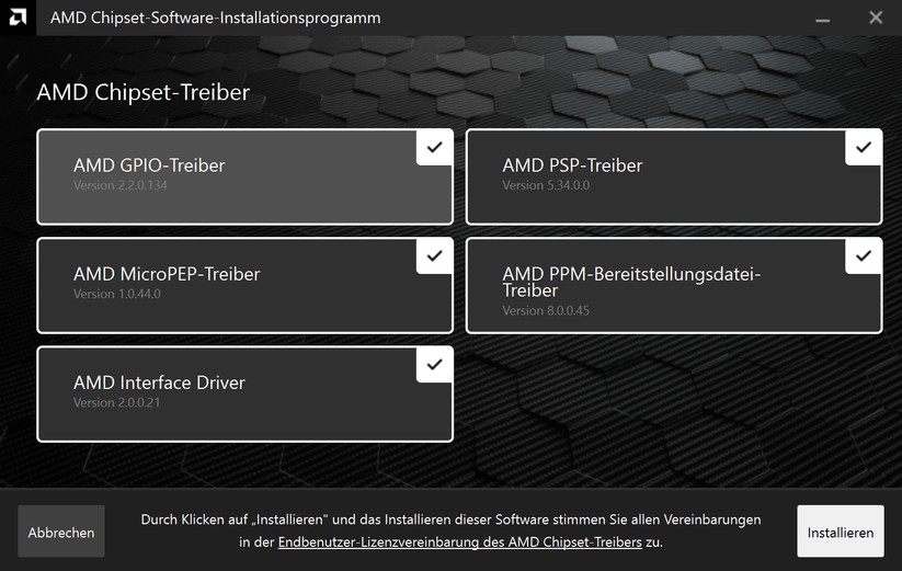 Nach einer Neuinstallation hat Windows einige Komponenten nicht erkannt. Die Installation der AMD-Treiber für Chipsatz und Grafik beheben das Problem.