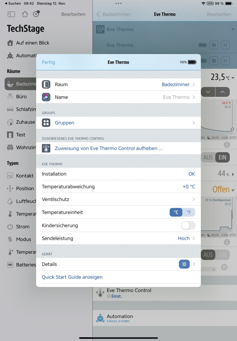 Eve Thermo: Konfiguration mit Eve-App
