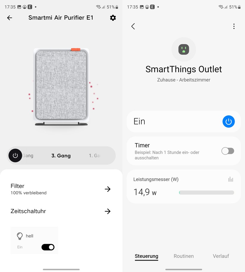Smartmi Luftreiniger E1: Und mit maximaler Drehzahl (Gang 3) sind es knapp 15 Watt.