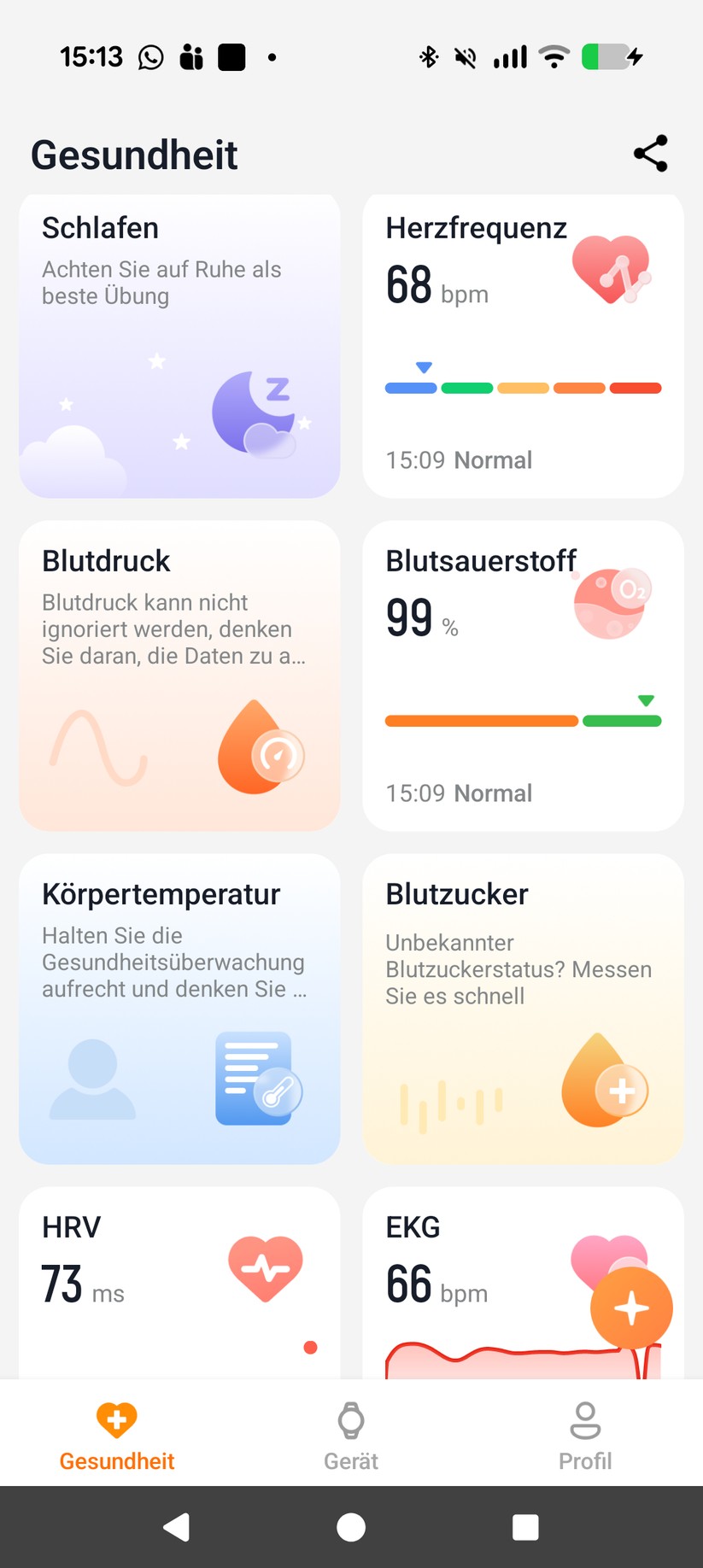  Gesundheitsübersicht in G-Band-App