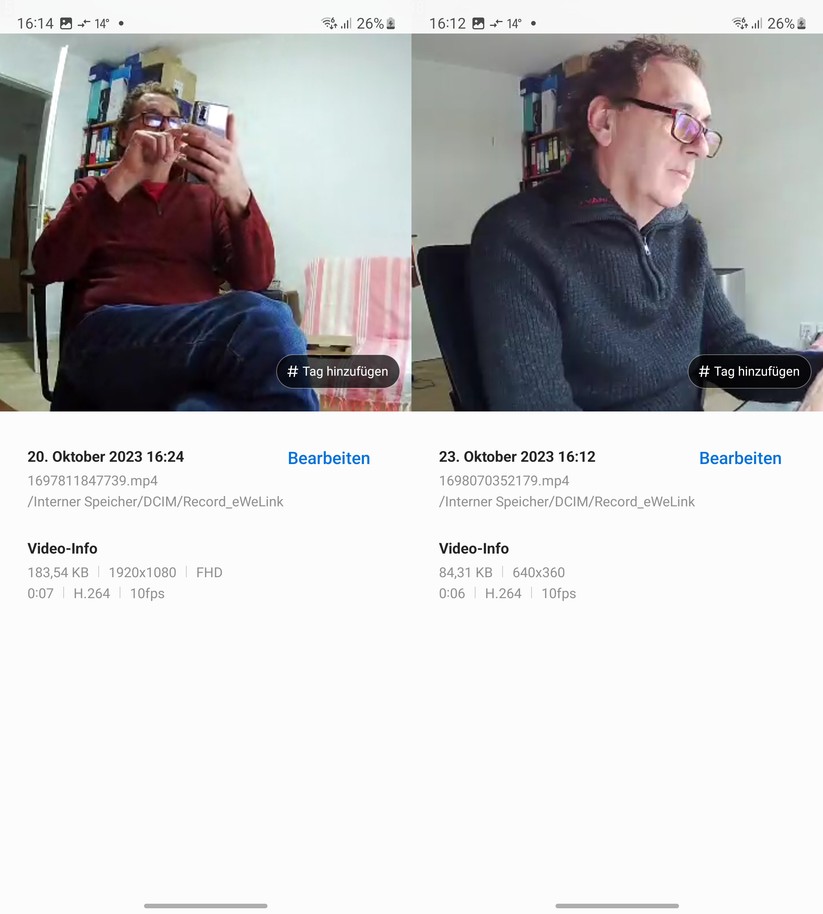 Sonoff Slim Cam: Die Auflösung beträgt mit der Einstellung HD 1920 x 1080 Pixel. Bei SD sind es 640 x 360 Pixel.