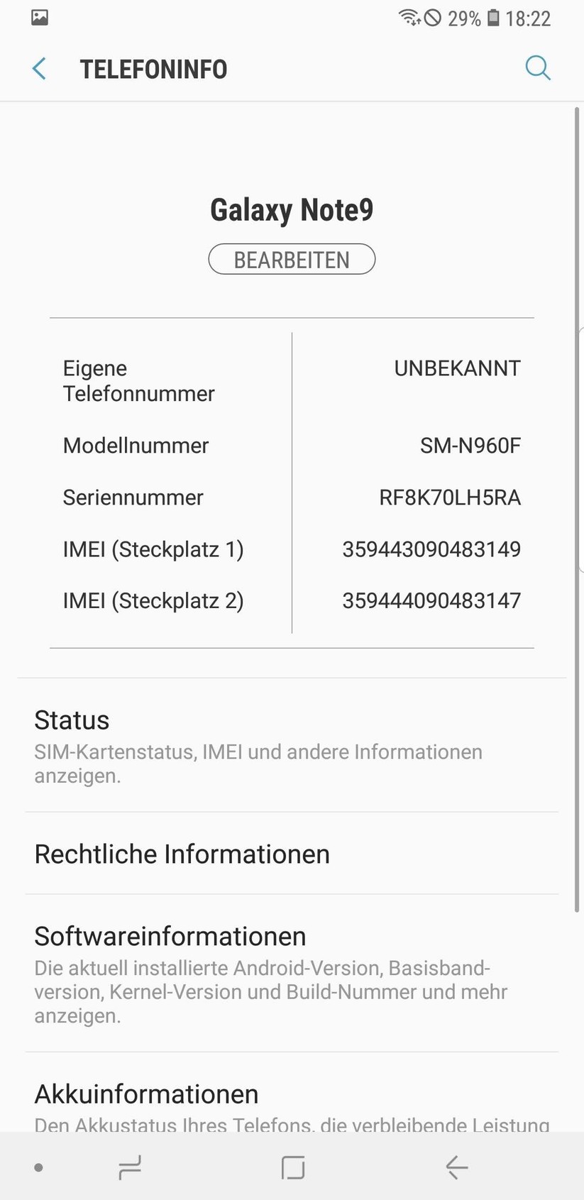 Informationen zum Galaxy Note 9