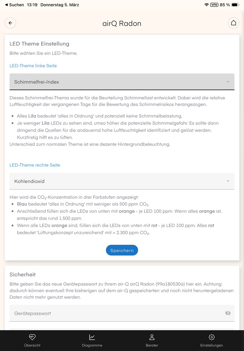 Die Air-Q-App überzeugt nicht nur mit einer übersichtlichen Darstellung der gemessenen Sensorwerte, sondern auch mit detaillierten Erläuterungen. 
