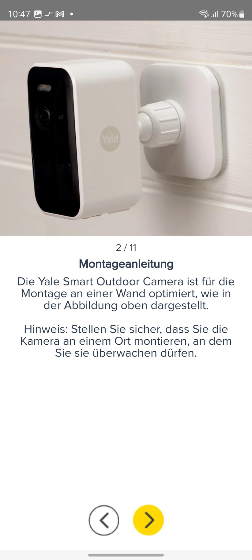 Yale Smart Outdoor Camera: Montageanleitung in der App