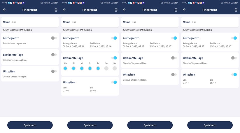 Der Zugang bei Tedee-Smart-Locks kann begrenzt werden nach Periode (2.10. – 31.10.), nach Tagen sowie nach Uhrzeiten. Diese Einstellmöglichkeiten können auch kombiniert werden und lassen sich pro Nutzer ein- und ausschalten.