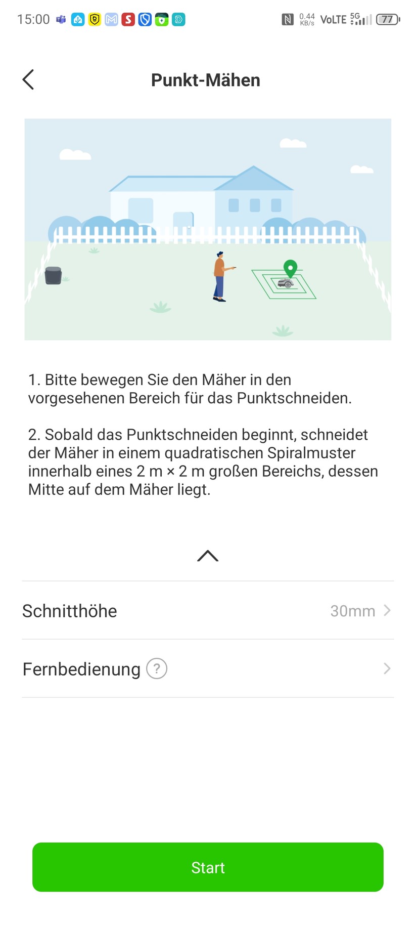 Roboup Raccoon 2 SE: Die Roboup-App liegt auf Deutsch und ist übersichtlich, sodass man den Mähroboter leicht konfigurieren und Zeitpläne erstellen kann.