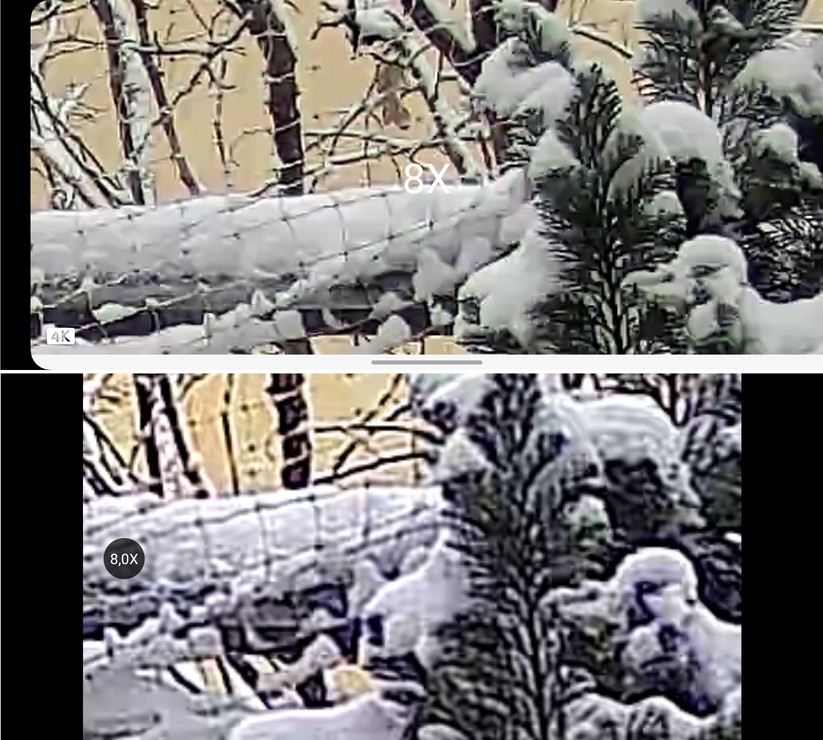 Ezviz EB 3 (unten) im Vergleich zur Eufycam 3 (oben): Zoom-Stufe 8x