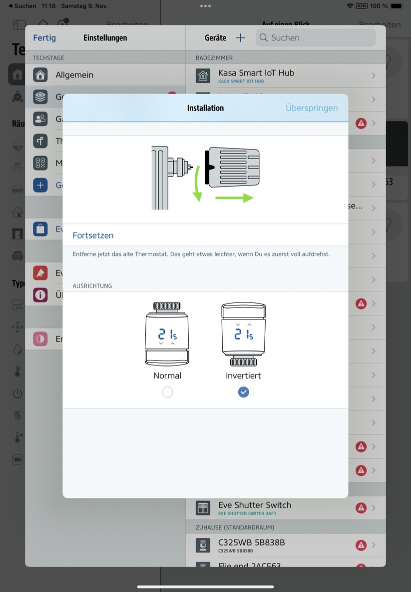 Einrichtung von Eve Thermo und Eve Thermo Control