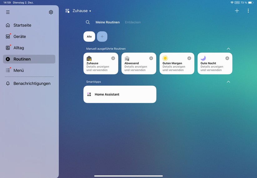 Die Smartthings App ist nicht nur für Smartphones, sondern auch für Tablets optimiert. Gerade die hübsche 3D-Darstellung, die die App mithilfe eines Grundrissplans erzeugt, sieht erst auf dem Tablet richtig gut aus. Eine Desktop-Oberfläche per Browser oder mit der Windows-App parat. Die Oberfläche wirkt aufgeräumt und sollte selbst Anfänger vor keine allzu großen Probleme stellen. 