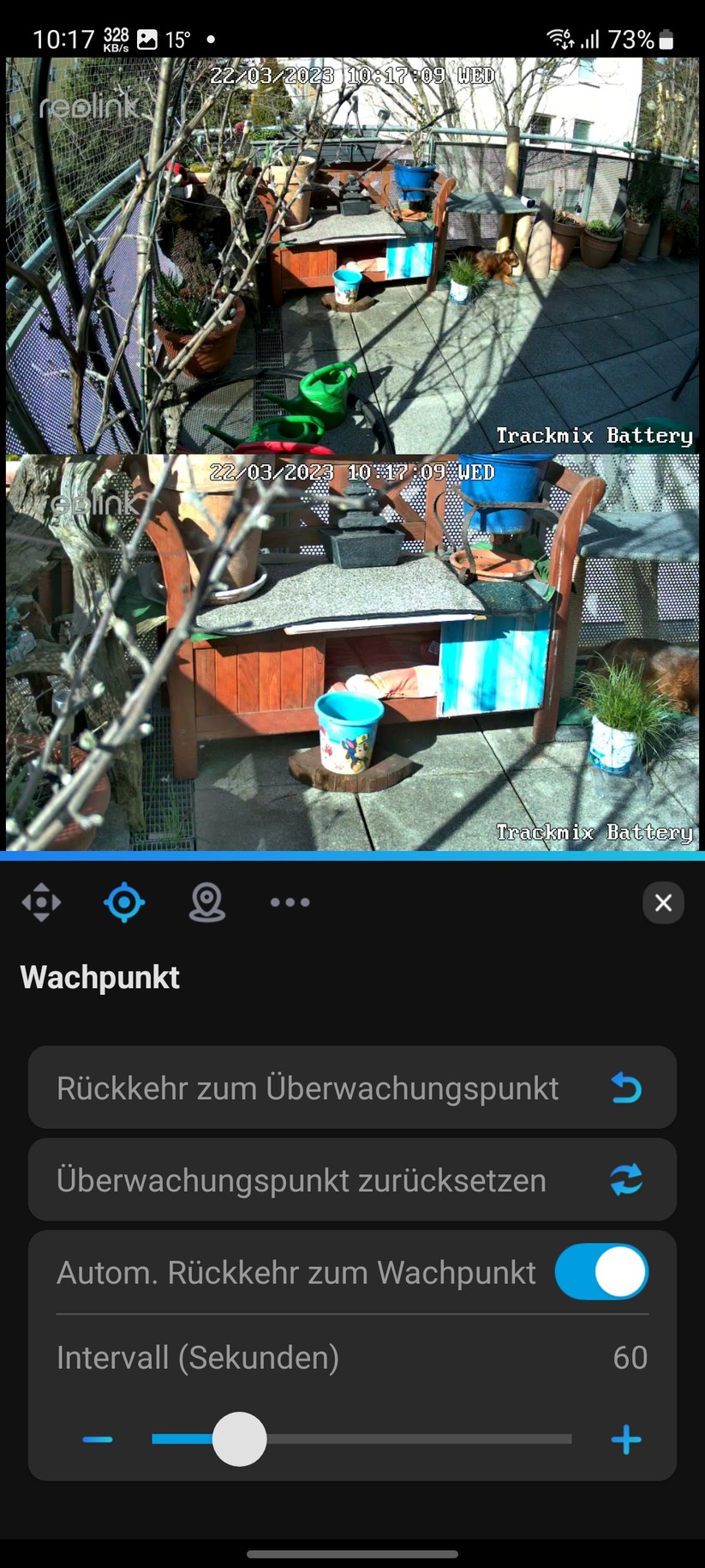 Reolink Trackmix Akku: App-Oberfläche und Beispiel-Bilder