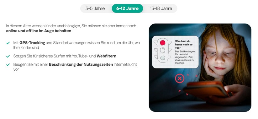 Kaspersky wird mit speziellen Filtern je nach Alter