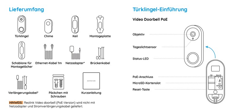 Reolink Video Doorbell: Lieferumfang