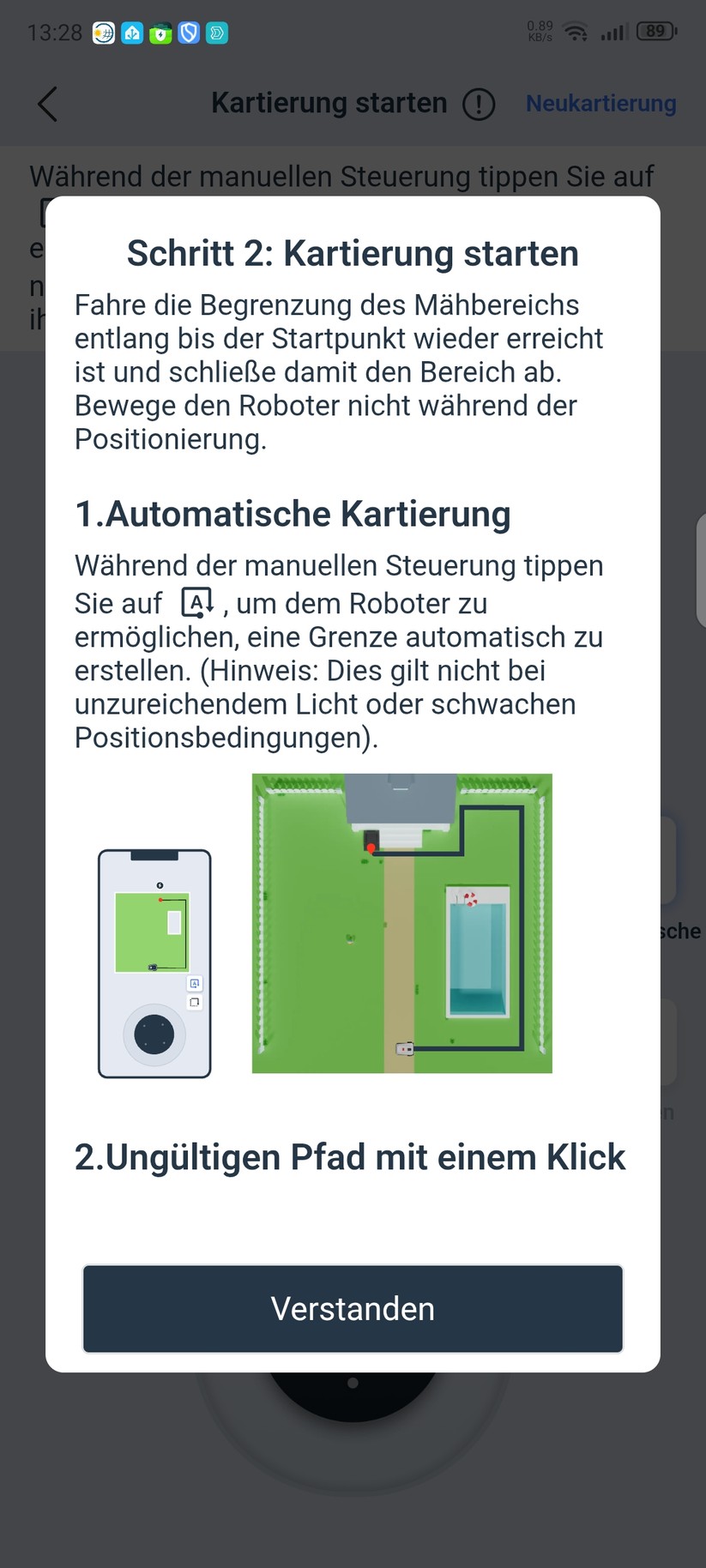  Kartierung, Einstellungen und Mähen