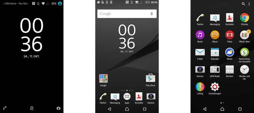 Display-Sperre, Start-Screen und Hauptmenü