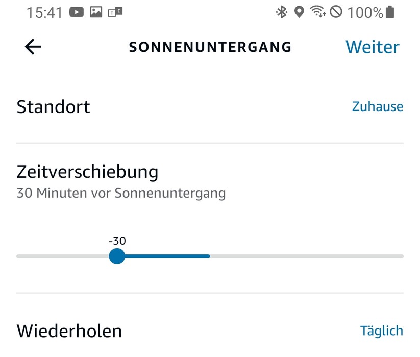 Per Routine lassen sich Smart-Home-Geräte wie Rollladentaster abhängig vom Stand der Sonne steuern.