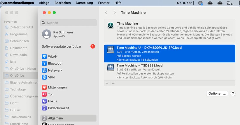 Time Machine: Automatische Backups von Mac OS stellen die NAS-Lösungen von Ugreen und Synology vor keine Probleme.