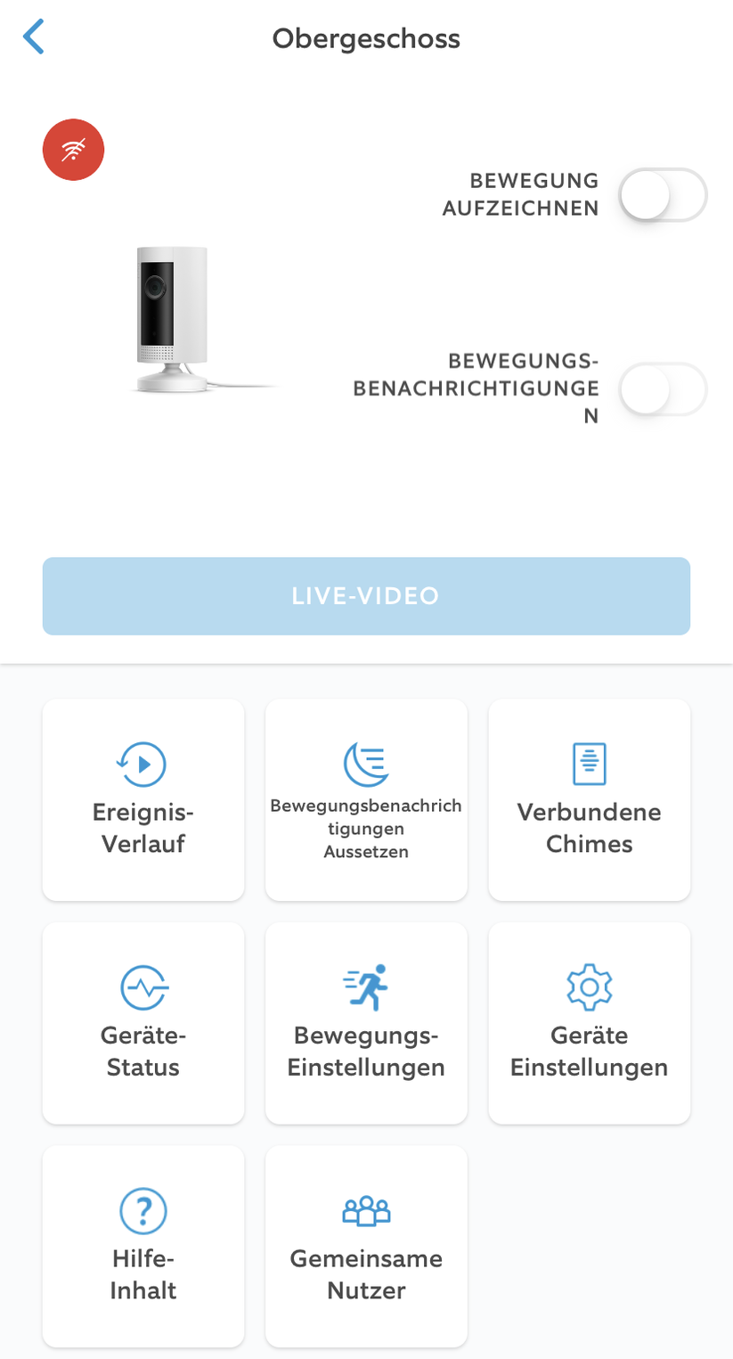 Die Kameraeinstellungen in der Ring-App sind übersichtlich und leicht verständlich