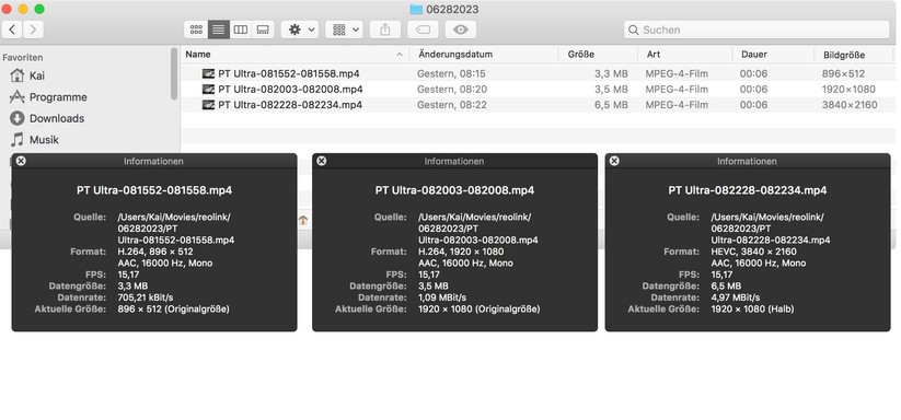 Reolink Argus PT Ultra: Mit der höchsten Auflösung nimmt die PTZ-Überwachungskamera Videos im datensparsamen Codec HEVC alias H.265 auf. Ansonsten erfolgt die Aufnahme mit H.264 bei maximal 15 fps.