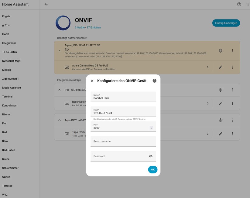 In Home Assistant lässt sich aktuell nur der Videostream der Kamera einbinden.