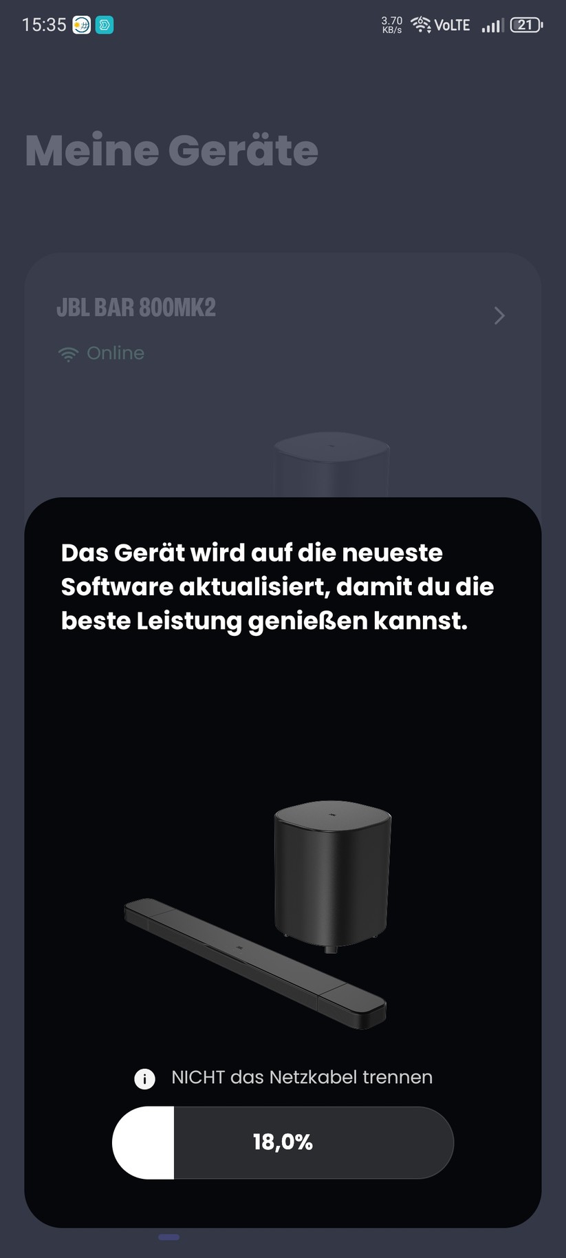 Die Einrichtung der Soundbar erfolgt mit der App JBL One