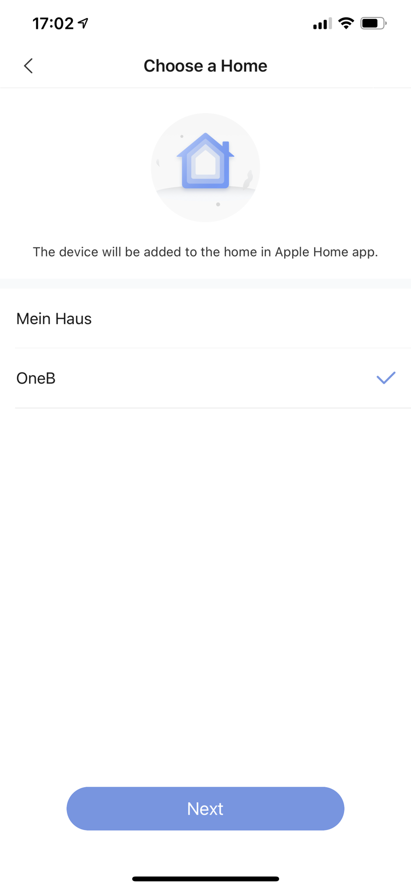 Direkt nach der Anbindung des Hubs erfolgt – iPhone vorausgesetzt – die Einbindung in Apple Homekit. In diesem Fall gibt es zwei Home-Umgebungen; die App fragt, in welcher die neuen Komponenten angemeldet werden sollen.