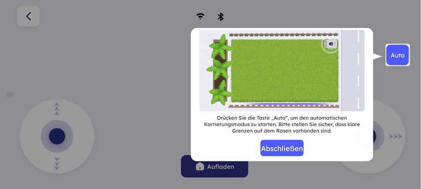 Der Anthbot Genie 3000 bietet auch eine automatische Kartierung. Das ist aber bei Gärten ohne feste Begrenzung zu etwa Beeten nicht sinnvoll. Exakter wird die Karte, wenn man manuell kartiert. Hierfür steuert man den Mähroboter einmal um den Rasen. Schließt sich der Kreis, stoppt die Kartierung automatisch und speichert die Karte ab. Zonen zur Aufteilung der Rasenfläche kann man später hinzufügen.