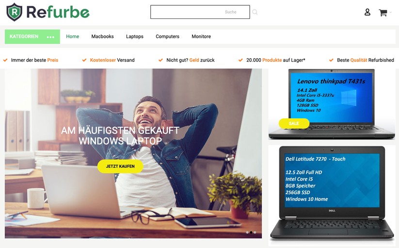 Refurbe bietet Notebooks und Monitore als Gebrauchtware.
